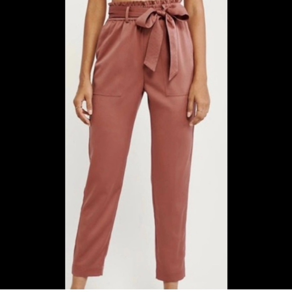 Abercrombie paperbag satin pants in muted pink
